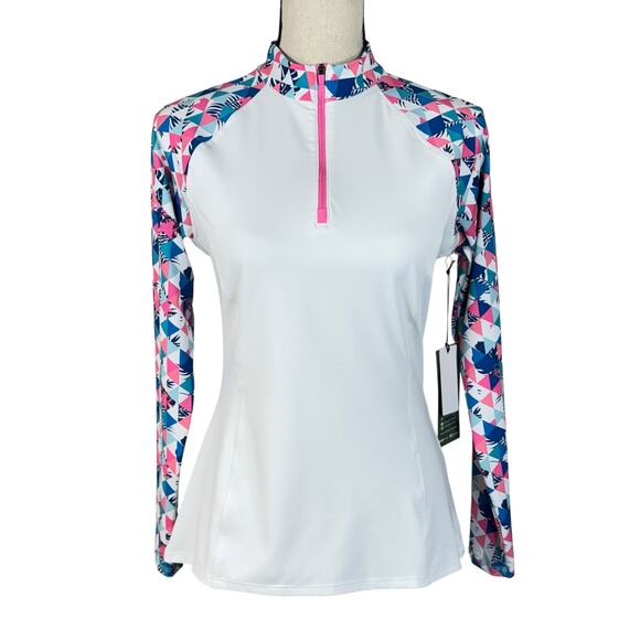Kyodan Active Small Golf Top Long Sleeve 1/4 Zip Stretch UPF 50+ Quick-Dry Multi - Picture 1 of 11